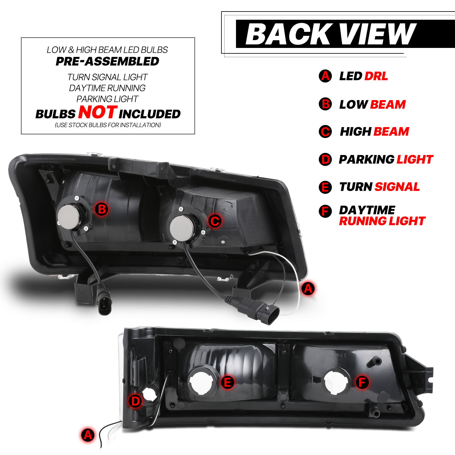 LED DRL Headlight+Bumper Light w/LED Bulbs <br>03-06 Chevy Silverado, Avalanche