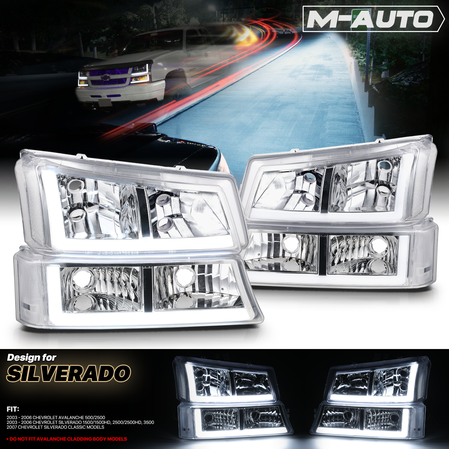 LED DRL Headlight+Bumper Light (Chrome)<br>03-06 Chevy Silverado, Avalanche