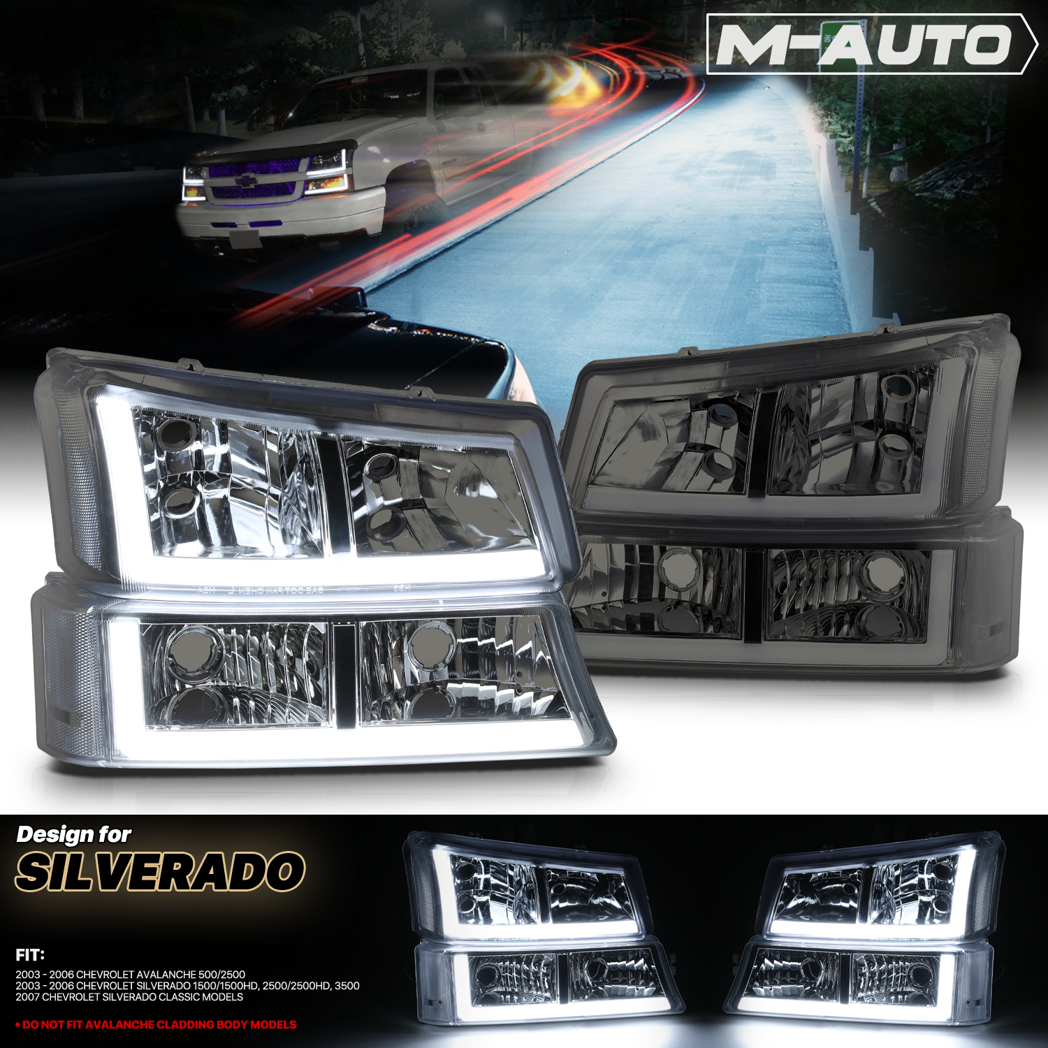 LED DRL Headlight+Bumper Light (Smoked)<br>03-06 Chevy Silverado, Avalanche