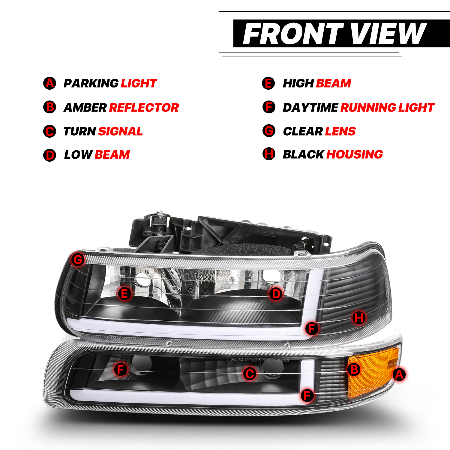 LED DRL Headlight+Bumper Light (Black)<br>99-02 Chevy Silverado, 00-06 Suburban, Tahoe