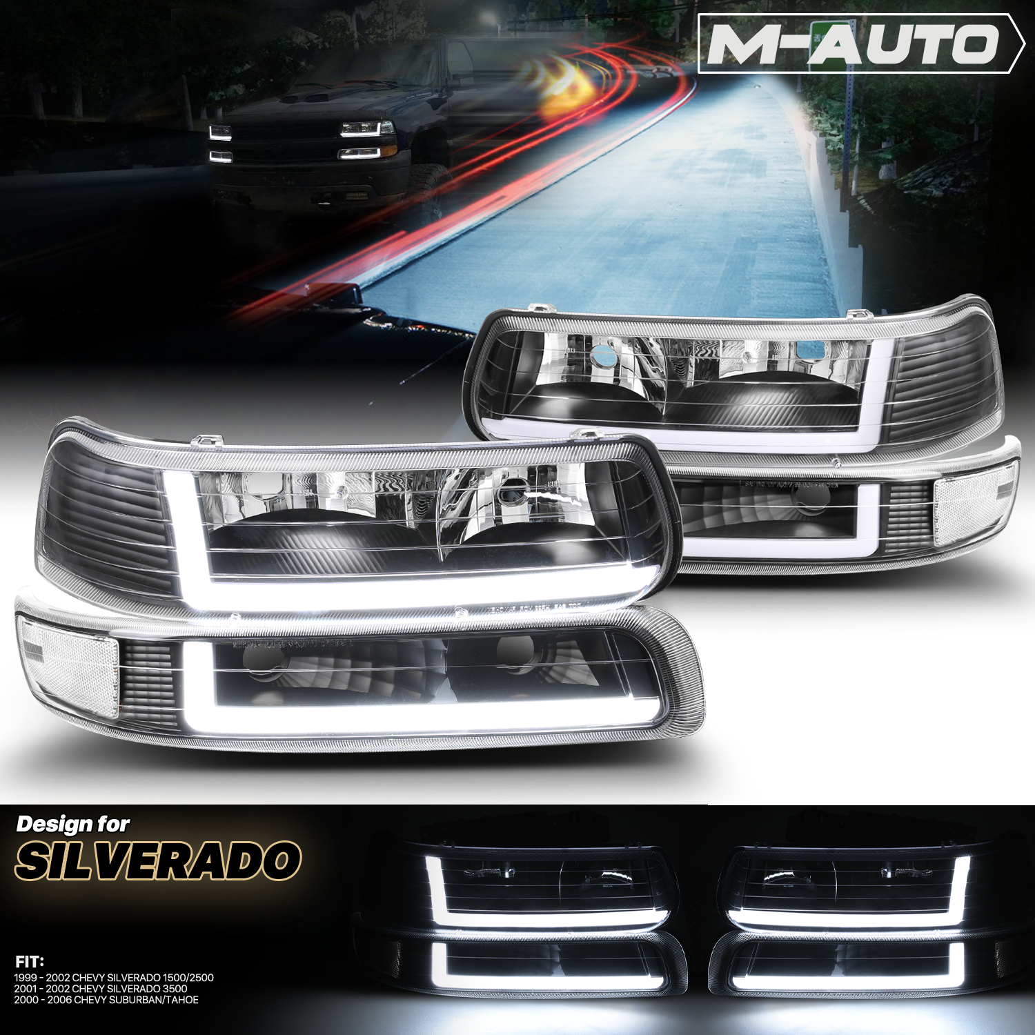 LED DRL Headlight+Bumper Light <br>99-02 Chevy Silverado, 00-06 Suburban, Tahoe