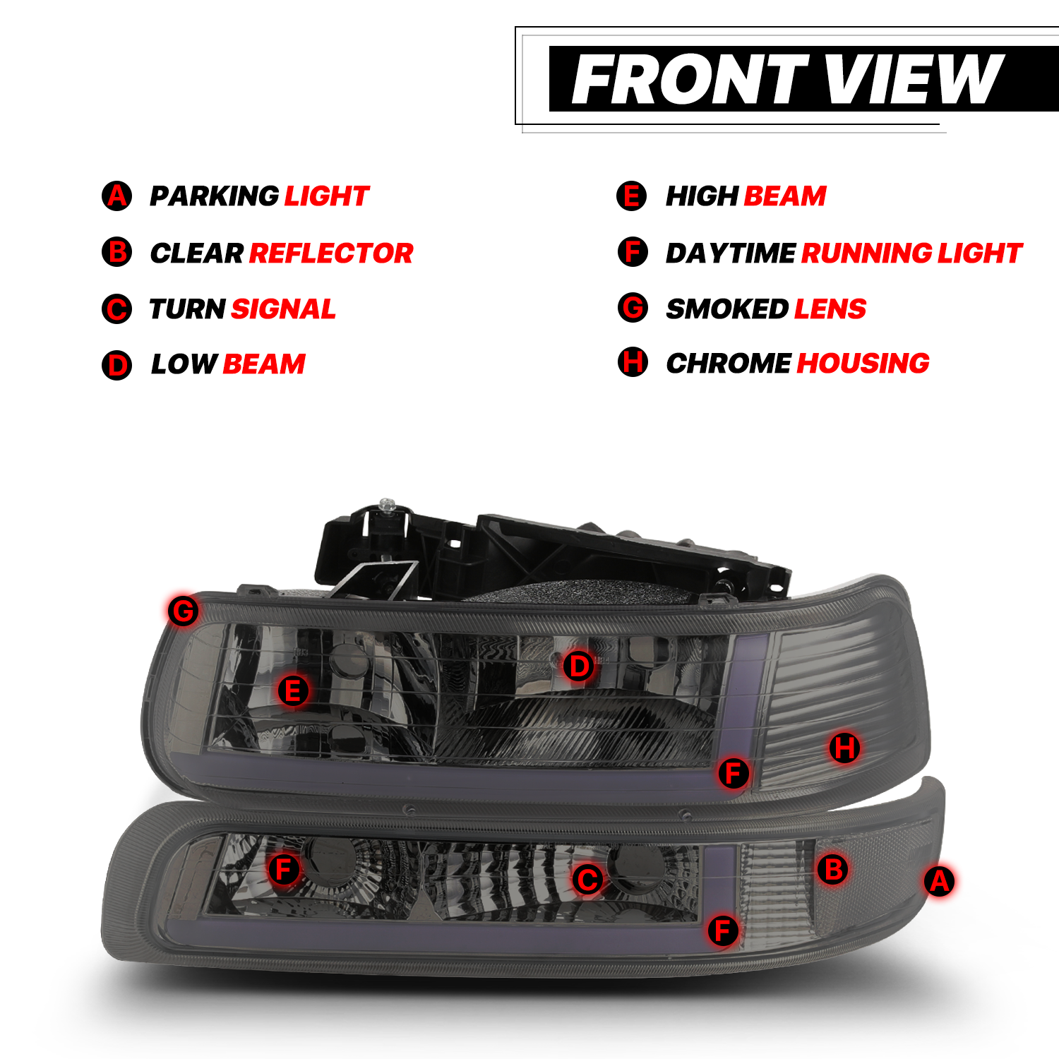 LED DRL Headlight+Bumper Light (Smoked)<br>99-02 Chevy Silverado, 00-06 Suburban, Tahoe