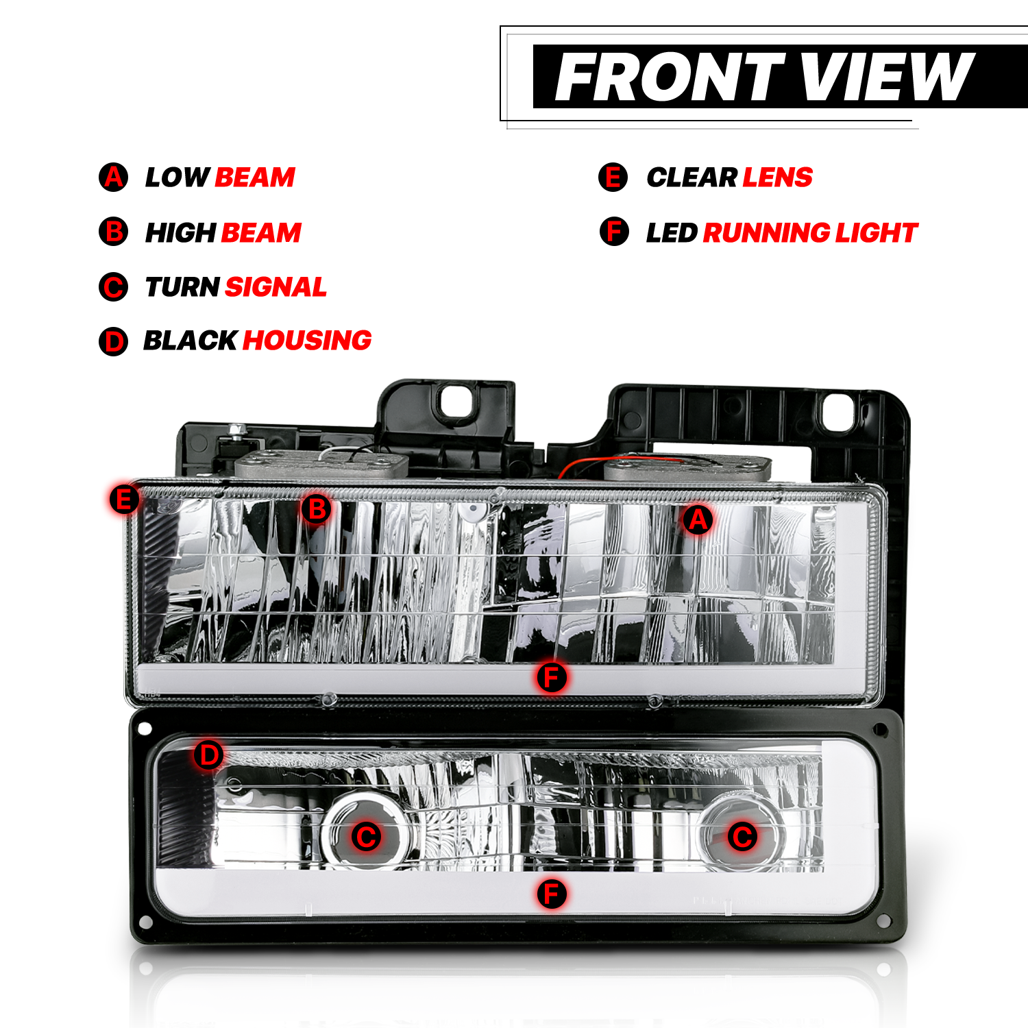 LED DRL Headlight+Bumper Light (Black)<br>94-00 Chevy/GMC C/K Pickup, Suburban