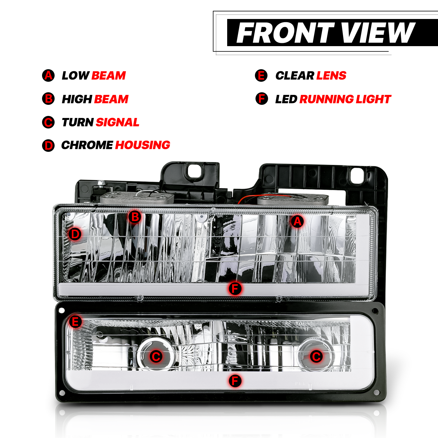 LED DRL Headlight+Bumper Light (Chrome)<br>94-00 Chevy/GMC C/K Pickup, Suburban