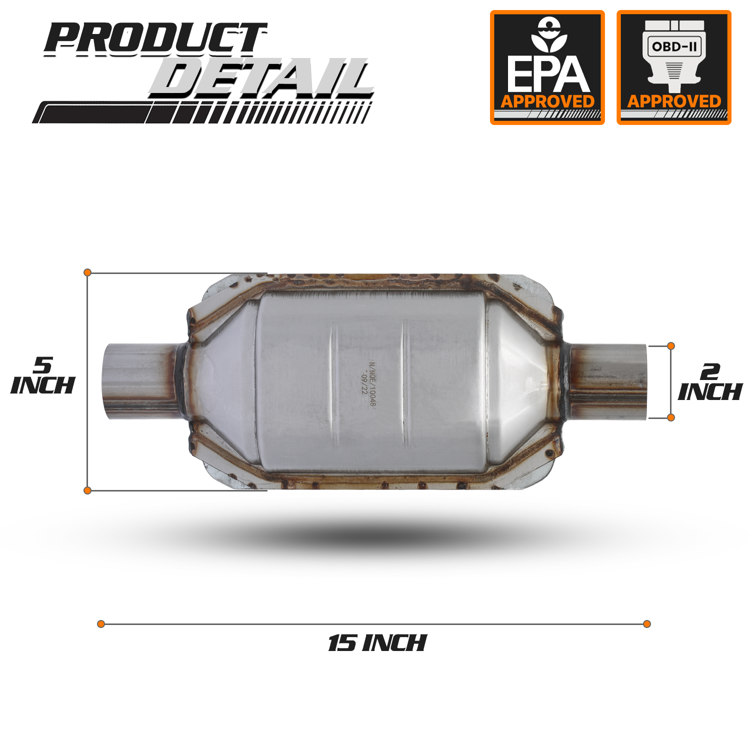 Universal Catalytic Converter<br>Diamension: 15 In L X 5 In W X 4 In H