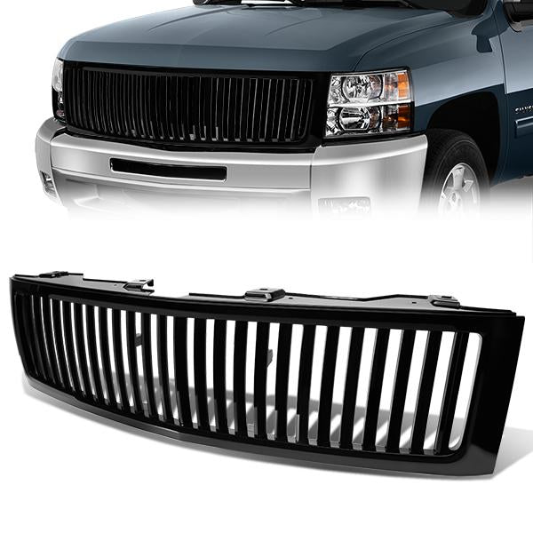 07-13 Chevy Silverado 1500 Front Grille - Badgeless Vertical Fence Style - Black