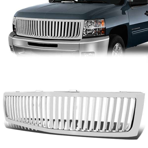 07-13 Chevy Silverado 1500 Front Grille - Badgeless Vertical Fence Style - Chrome