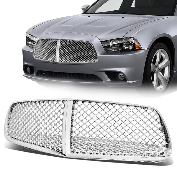 11-14 Dodge Charger Front Grille - Badgeless Diamond Mesh - Chrome