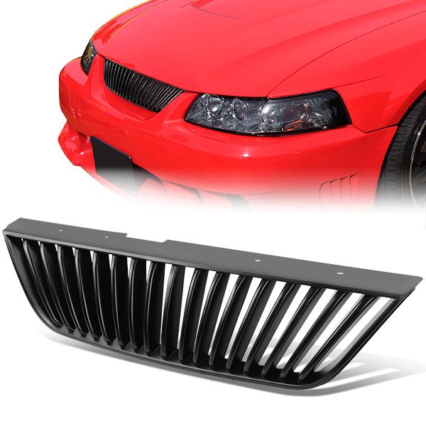 99-04 Ford Mustang Front Grille - Badgeless Vertical Fence Style - Black