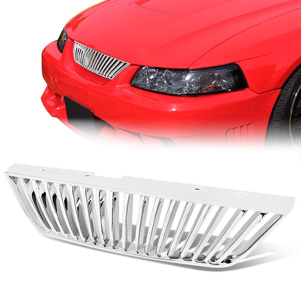 99-04 Ford Mustang Front Grille - Badgeless Vertical Fence Style - Chrome