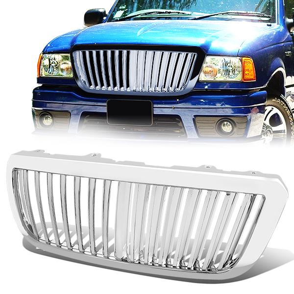 04-05 Ford Ranger Front Grille - Badgeless Vertical Fence Style - Chrome