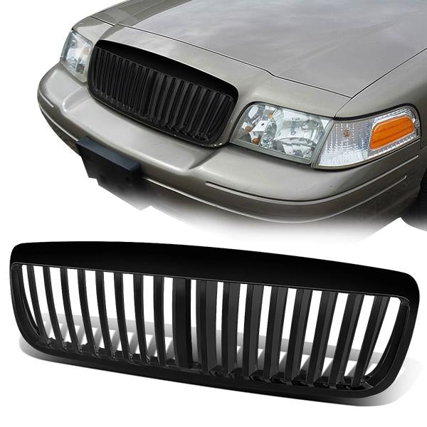 98-07 Ford Crown Victoria Front Grille - Badgeless Vertical Fence Style - Black