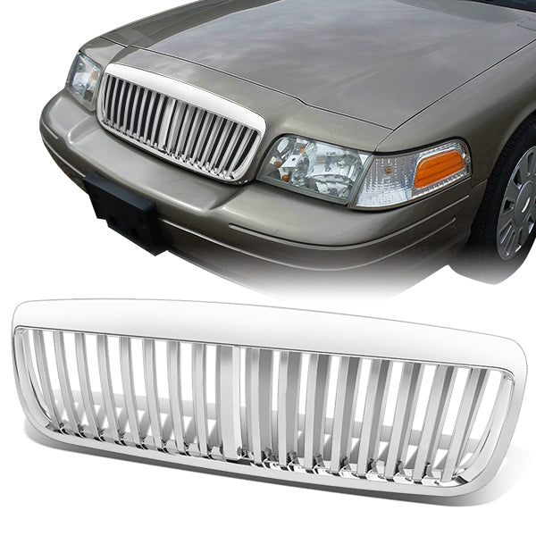 98-07 Ford Crown Victoria Front Grille - Badgeless Vertical Fence Style - Chrome