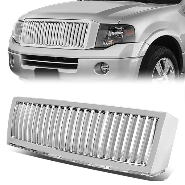 07-09 Ford Expedition U324 T1 Front Grille - Badgeless Vertical Fence Style - Chrome