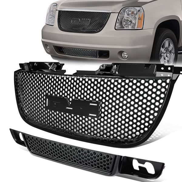 07-12 GMC Yukon 1500 2500 Front Upper+Lower Bumper Grille - Honeycomb Mesh - Black