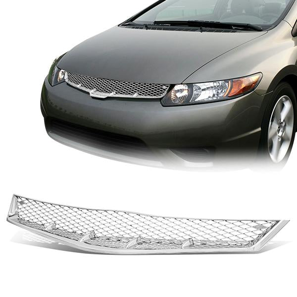 06-08 Honda Civic Coupe Front Grille - Badgeless Diamond Mesh - Chrome