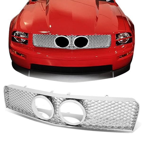 05-09 Ford Mustang GT 4.6L V8 Front Grille - Diamond Mesh - Chrome