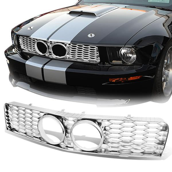 05-09 Ford Mustang GT Front Grille - Honeycomb Mesh - Chrome