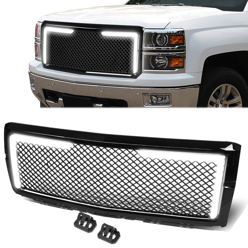 14-15 Chevy Silverado 1500 LED Light Badgeless Diamond Mesh Diamond Front Grille