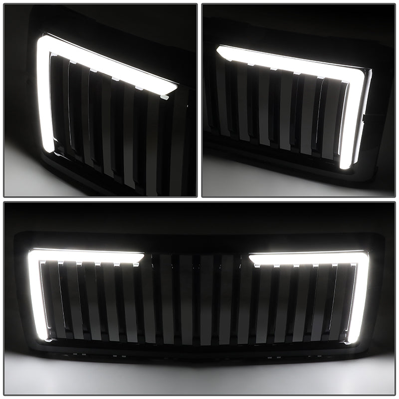 14-15 Chevrolet Silverado 1500 Front Grille + LED Bar - Badgeless Vertical Slat Style