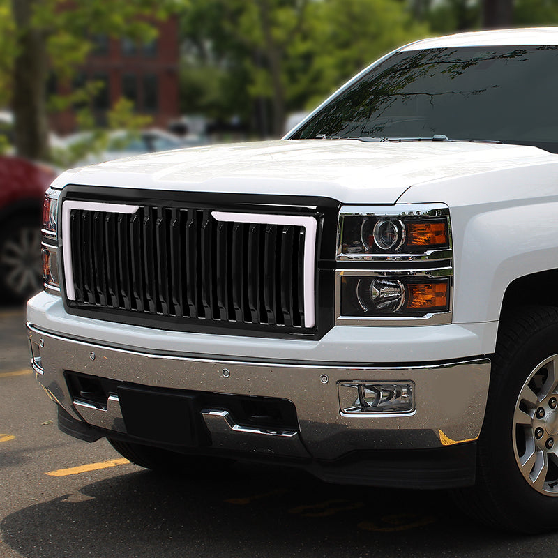 14-15 Chevrolet Silverado 1500 Front Grille + LED Bar - Badgeless Vertical Slat Style