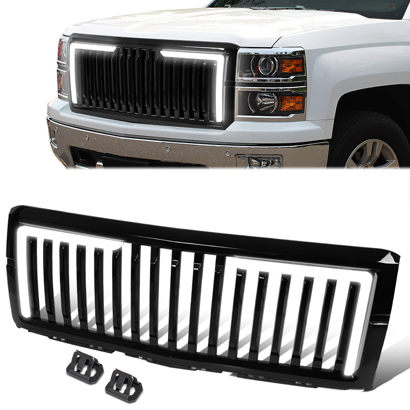 14-15 Chevrolet Silverado 1500 Front Grille + LED Bar - Badgeless Vertical Slat Style