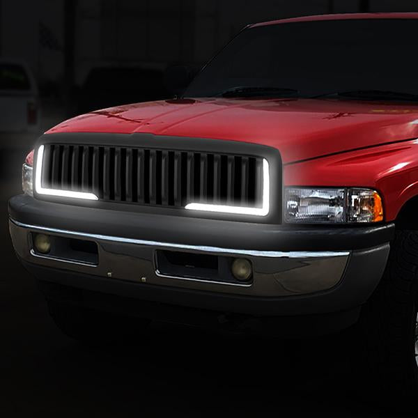 94-01 Dodge Ram 1500 94-02 Ram 2500 3500 LED DRL Front Grille - Vertical Fence Style - Matte