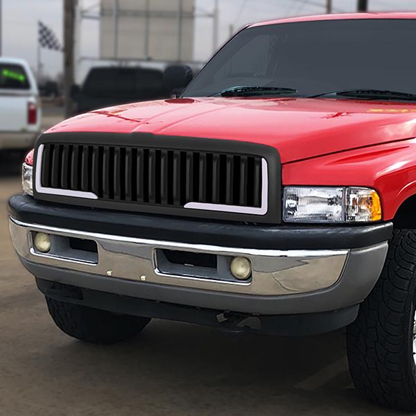 94-01 Dodge Ram 1500 94-02 Ram 2500 3500 LED DRL Front Grille - Vertical Fence Style - Matte