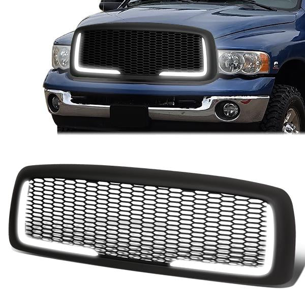 02-05 Dodge Ram 1500 2500 3500 LED DRL Front Grille - Honeycomb Mesh - Matte Black