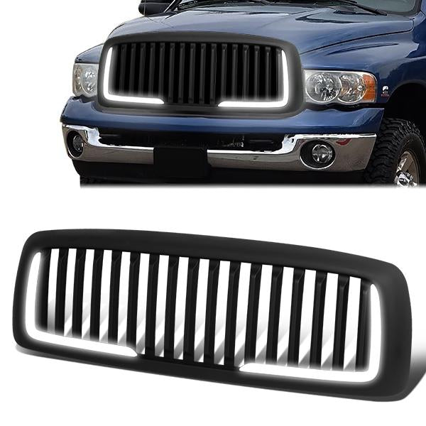 02-05 Dodge Ram 1500 2500 3500 LED DRL Front Grille - Vertical Fence Style - Matte Black