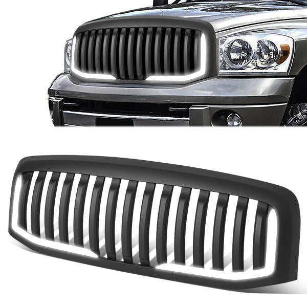 06-09 Dodge Ram 1500 2500 3500 LED DRL Front Grille - Badgeless Vertical Style - Matte Black