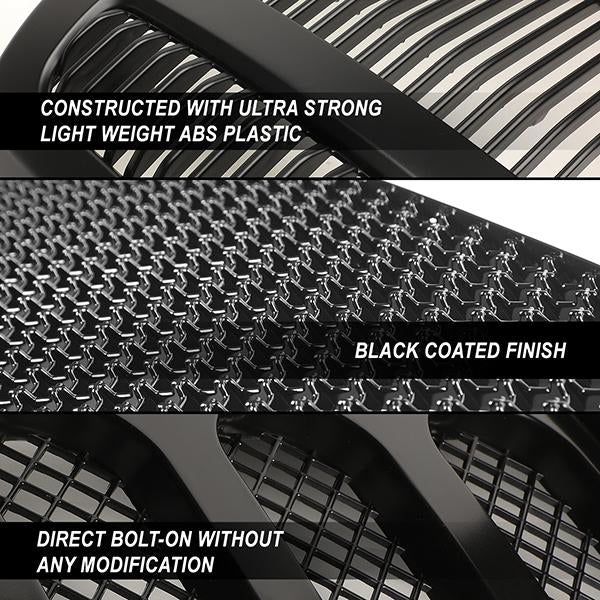 09-12 Ram 1500 LED DRL Front Grille - Badgeless Honeycomb Mesh - Matte Black