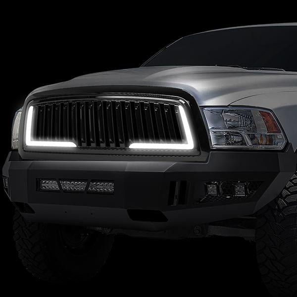 09-12 Ram 1500 LED DRL Front Grille - Badgeless Vertical Fence Style - Gloss Black