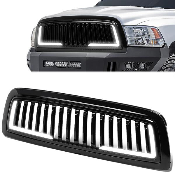 09-12 Ram 1500 LED DRL Front Grille - Badgeless Vertical Fence Style - Gloss Black