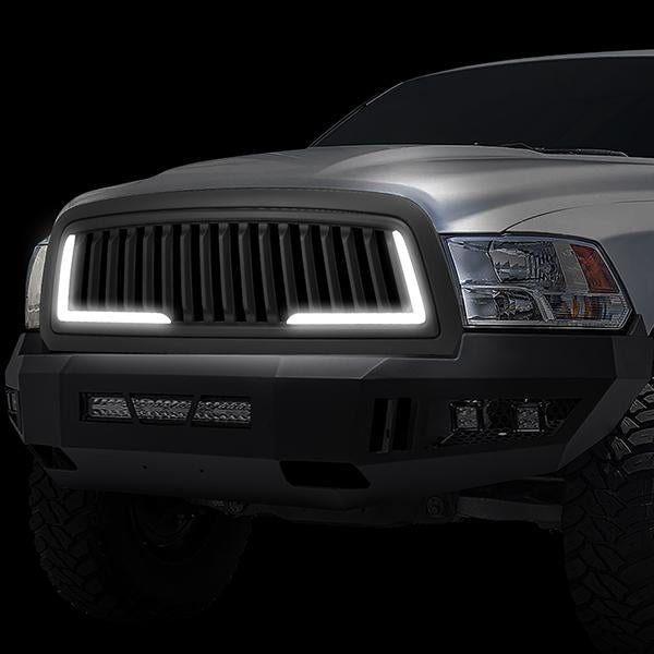 09-12 Ram 1500 LED DRL Front Grille - Badgeless Vertical Fence Style - Matte Black