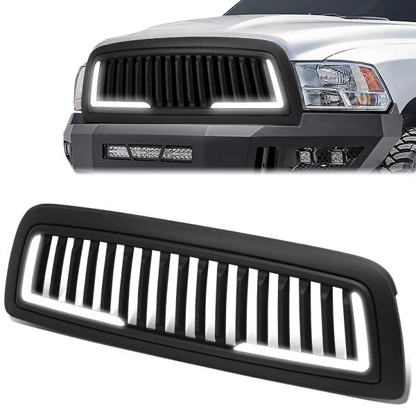 09-12 Ram 1500 LED DRL Front Grille - Badgeless Vertical Fence Style - Matte Black