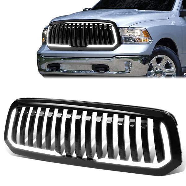 13-19 Ram Truck 1500 & Classic LED DRL Front Grille - Badgeless Vertical - Gloss Black