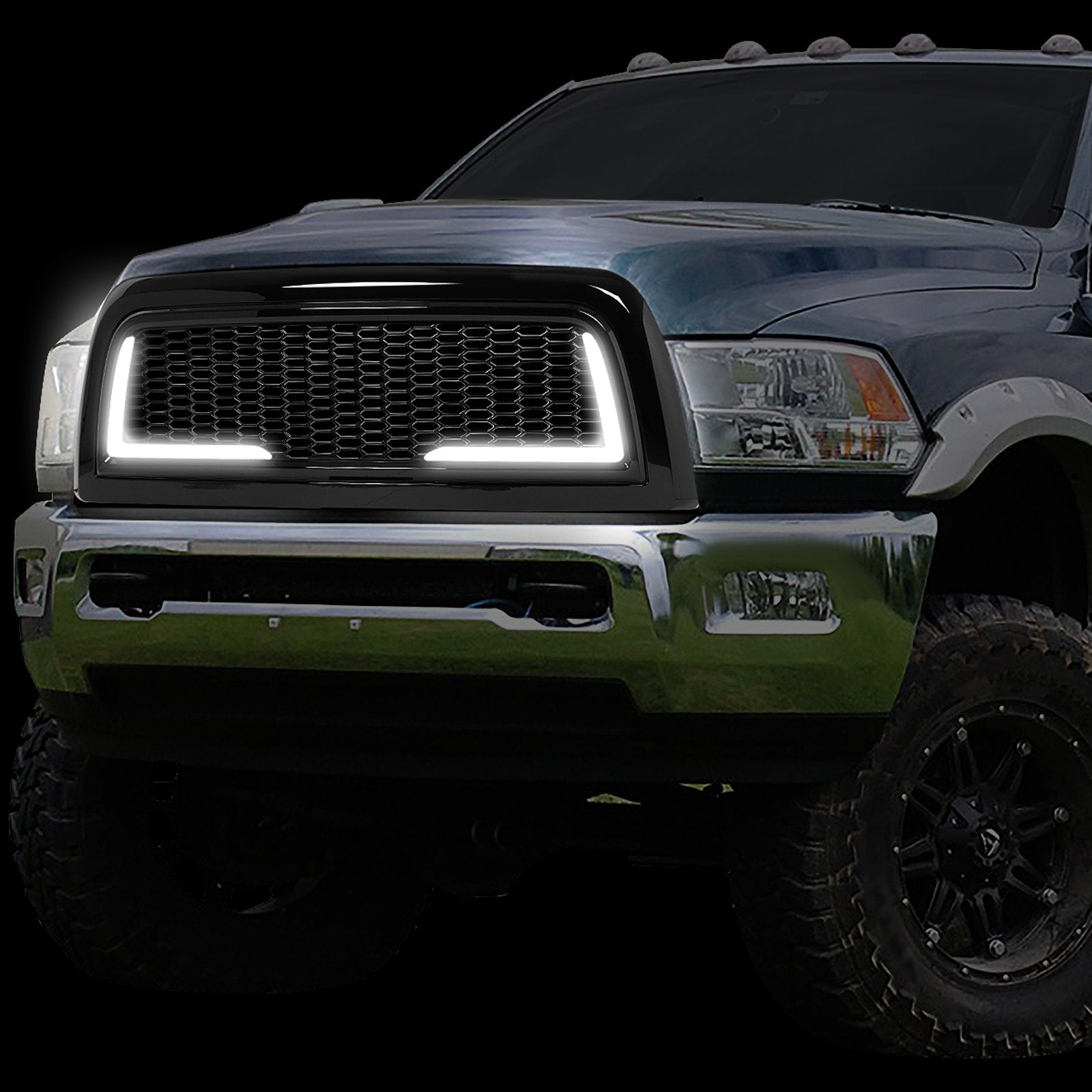 10-18 Ram 2500 3500 LED DRL Front Grille - Badgeless Honeycomb Mesh