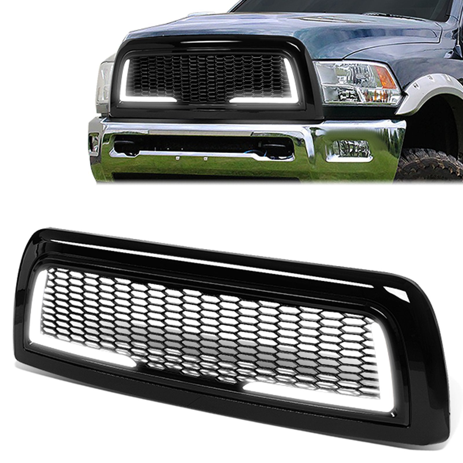 10-18 Ram 2500 3500 LED DRL Front Grille - Badgeless Honeycomb Mesh