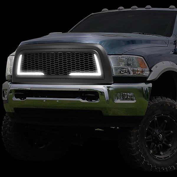 10-18 Ram 2500 3500 LED DRL Front Grille - Badgeless Honeycomb Mesh - Matte Black