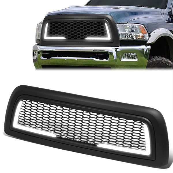 10-18 Ram 2500 3500 LED DRL Front Grille - Badgeless Honeycomb Mesh - Matte Black