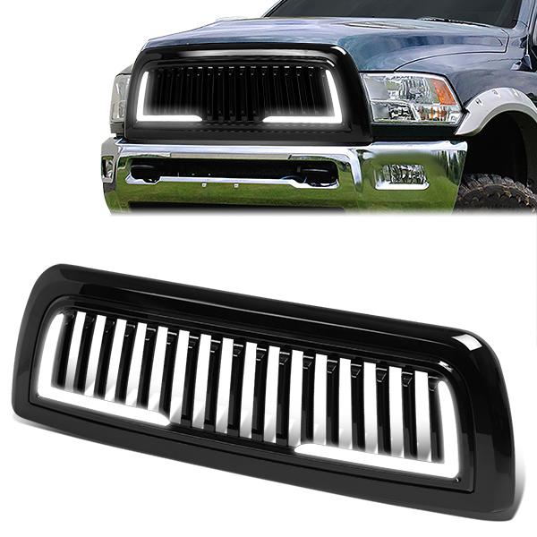 10-18 Ram 2500 3500 LED DRL Front Grille - Badgeless Vertical Fence Style - Gloss Black