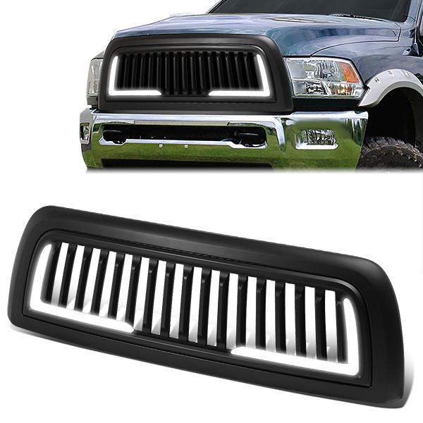 10-18 Ram 2500 3500 LED DRL Front Grille - Badgeless Vertical Fence Style - Matte Black