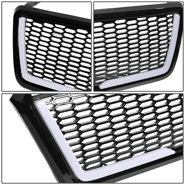 04-08 Ford F150 Front Grille+LED Bar - Badgeless Honeycomb Mesh - Black