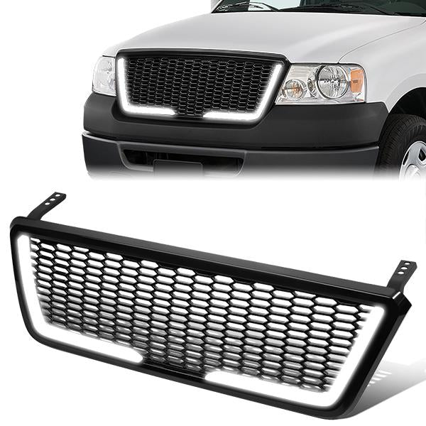 04-08 Ford F150 Front Grille+LED Bar - Badgeless Honeycomb Mesh - Black