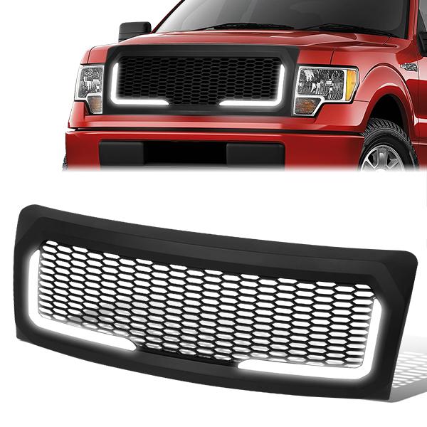 09-14 Ford F150 LED DRL Front Grille - Badgeless Honeycomb Mesh - Matte Black