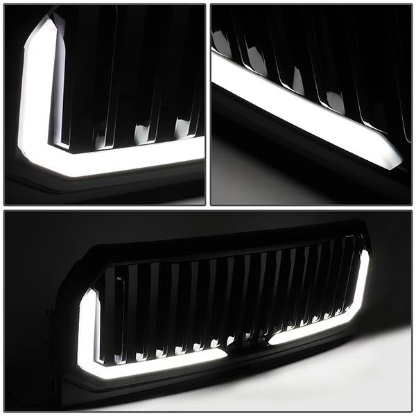 15-17 Ford F150 Front Grille+LED Bar - Badgeless Vertical Fence Style - Black