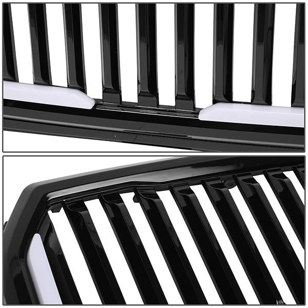 15-17 Ford F150 Front Grille+LED Bar - Badgeless Vertical Fence Style - Black