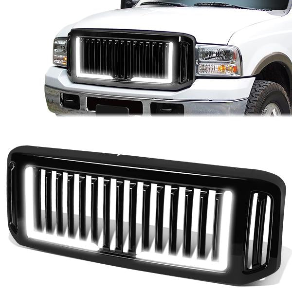 05-07 Ford F250 F350 F450 F550 Super Duty Front Grille+LED Bar - Vertical Style - Black