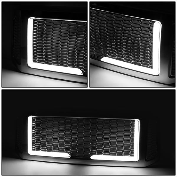 05-07 Ford F250 F350 F450 F550 Super Duty Front Grille+LED Bar - Honeycomb Mesh - Chrome